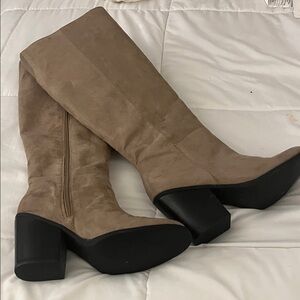MIA Tan Heeled Suede Boots inside zip Brand New